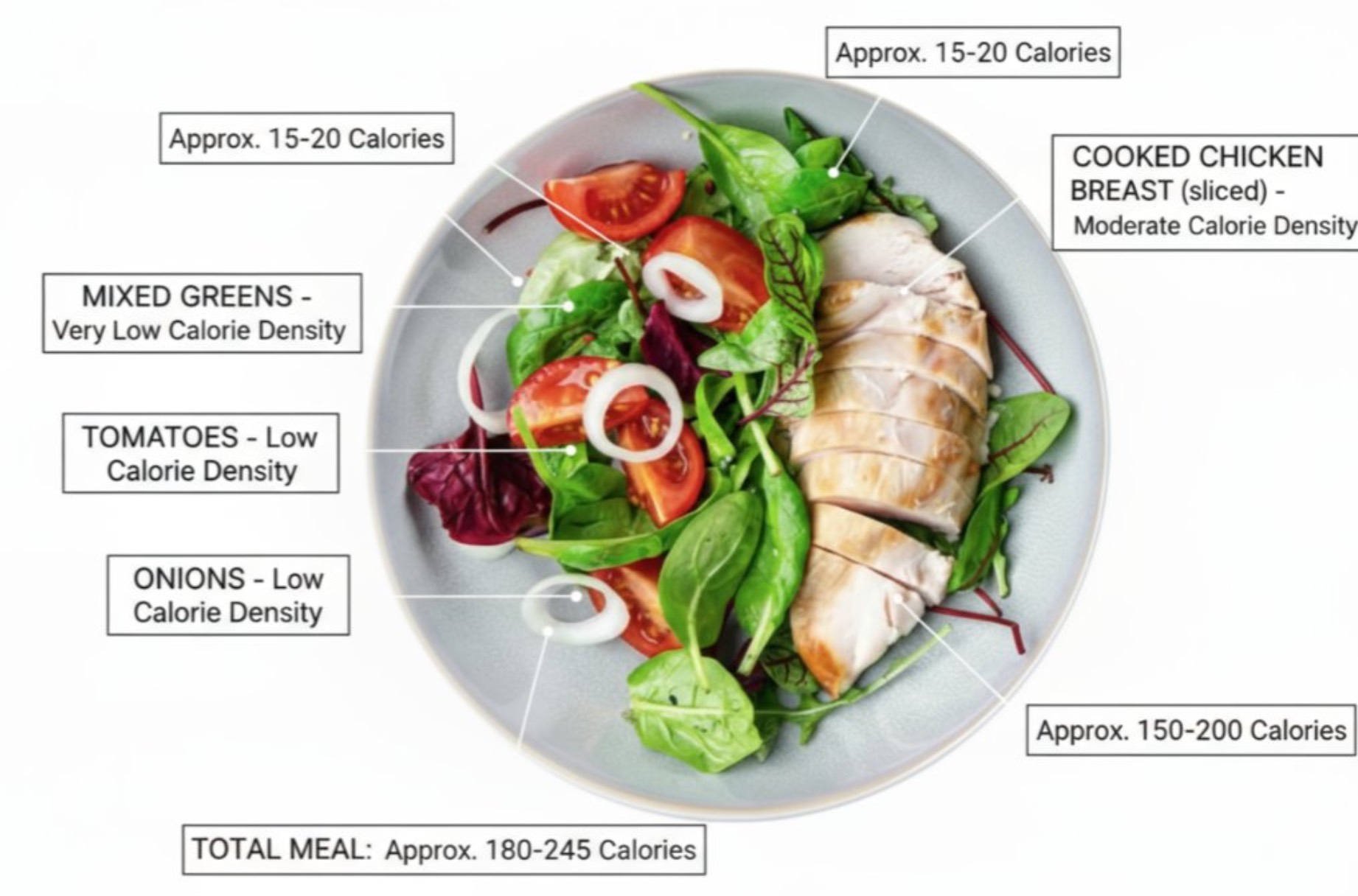 Annotated Meal with Food Names and Calories