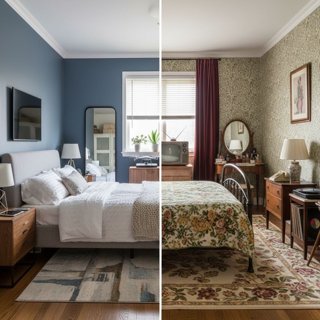 Split-Time Bedroom: 2018 vs 1964
