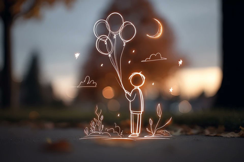 Minimalist Glowing Child's Drawing - 4