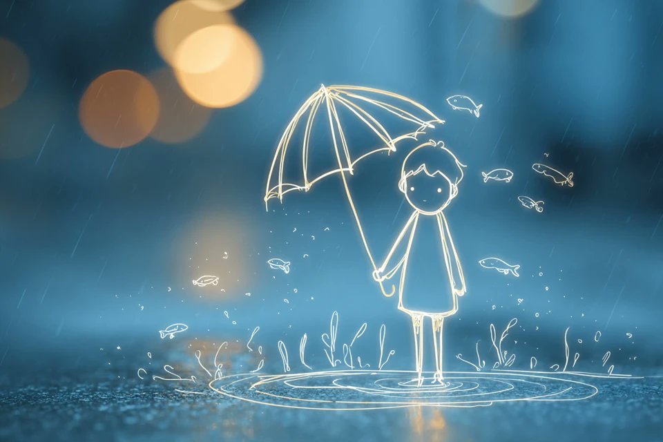 Minimalist Glowing Child's Drawing - 2